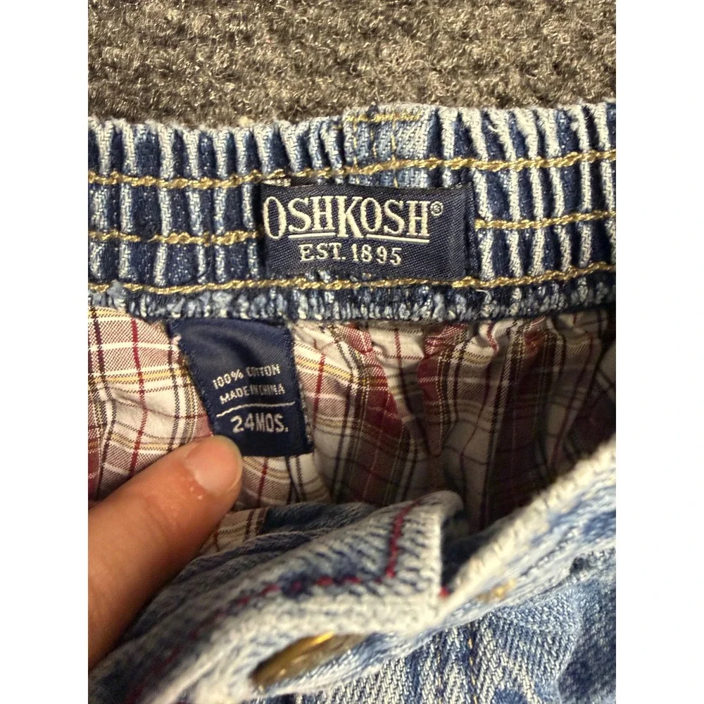 Vintage OshKosh Bgosh Plaid Flannel Lined Carpenter Jeans Light Wash 24 Months